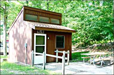 A mini-cabin at Ludington State Park.