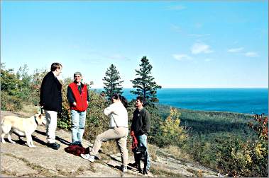 Hikers enjoy a vista on the Superior Hiking Trail.