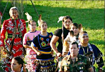 Women dance at the Lac du Flambeau powwow.