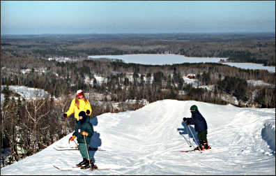Skiers have a view at Giants Ridge.