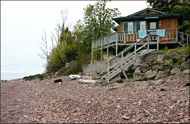 
At Anderson's near Grand Marais, cabin 4 is right on a pebble beach.
