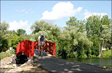 The red bridge in Park Rapids.