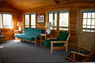 Inside a cabin at Backbone State Park.