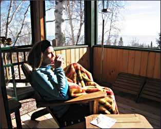 Relaxing on a cottage porch.