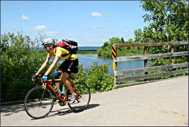 A bicyclist on the Paul Bunyan Trail.