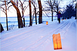 Candlelight skiing in a state park.