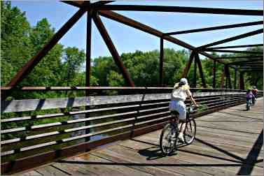 Near Cedarburg, a bicyclist rides the Ozaukee Trail.