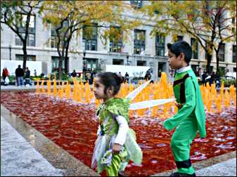 Orange fountain in Daley Plaza.