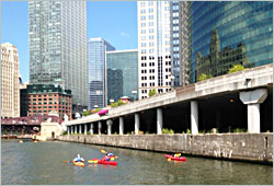 Kayaks on the Chicago River.