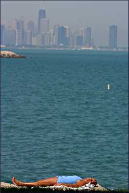 Sunbathing along Chicago's Lakefront Trail.