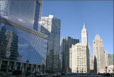 Trump and Tribune towers in Chicago.