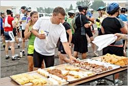Pastries on the Tour of Saints bike ride.