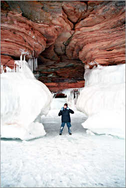 A boy at the Apostles ice caves.
