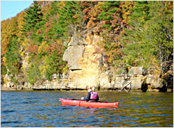 Kayaking on the Wisconsin River in fall.