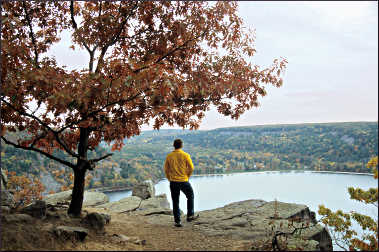 A hiker at Devil's Lake State Park.