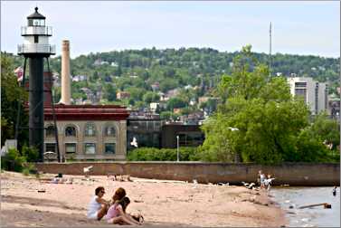 Park Point beach near the Aerial Lift Bridge.