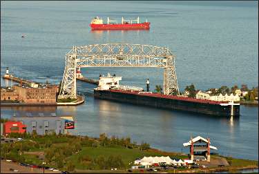 Boats coming into Duluth harbor.
