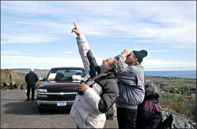 Bird watchers on Hawk Ridge.