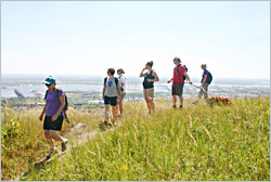 Hiking to Enger Park in Duluth.