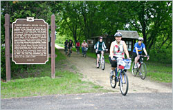 Bicyclists cruise into Elroy.
