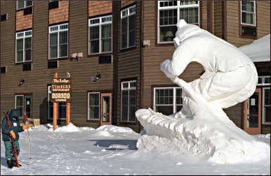 A snow sculpture at a ski hill.