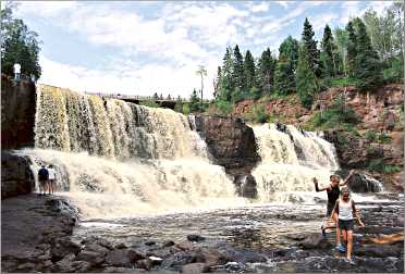 Kids play at Gooseberry Falls.