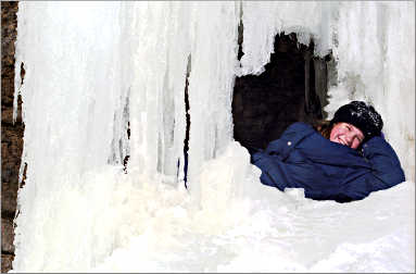 A girl behind a Gooseberry ice curtain.