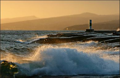 Sunset on Grand Marais harbor.