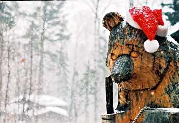 A wood bear at Bearskin Lodge.
