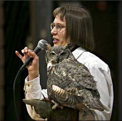 Karla Kinstler and Alice the owl.