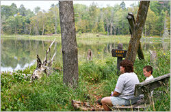 Hikers on Kasey Lake in Itasca.