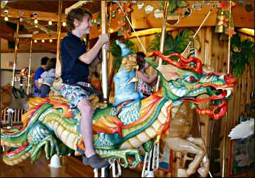 The carousel at LARK Toys in Kellogg.