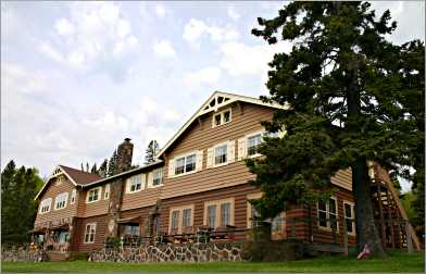 The 1927 Cascade Lodge sits alongside the Cascade River.