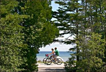 Bicyclists on Mackinac Island.