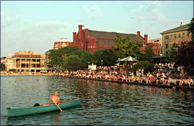 A canoeist on Madison's Lake Mendota.