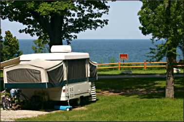A campsite at Orchard Beach State Park.