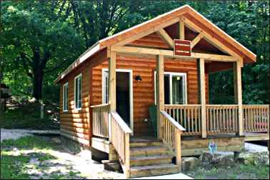 A camper cabin in Orchard Beach State Park.