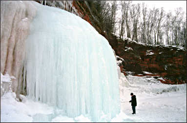 Blue icefall at ice caves.