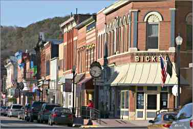 Historic buildings line McGregor's Main Street.