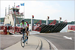 The Merrimac ferry docks on the north side of the river.