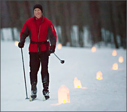 Candlelight skiing in Michigan.