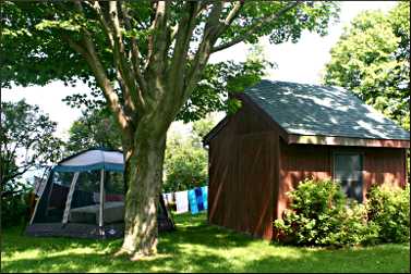 A mini-cabin in Orchard Beach State Park.