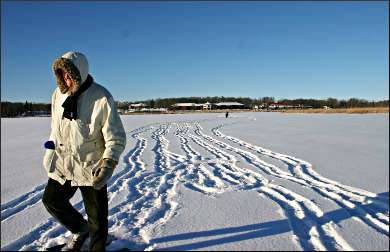 Snowshoeing on Mille Lacs Lake.