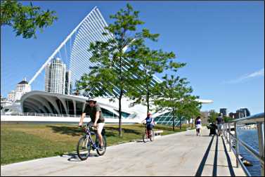 Biking on the Milwaukee lakefront.