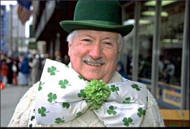 A reveler at Milwaukee's St. Pat's Day parade.