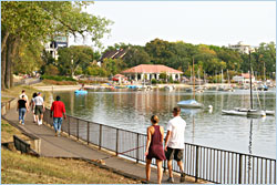 People walking around Lake Calhoun.