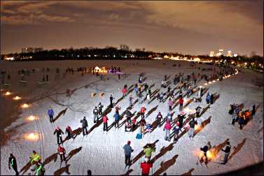 Skiers on the Luminary Loppet.