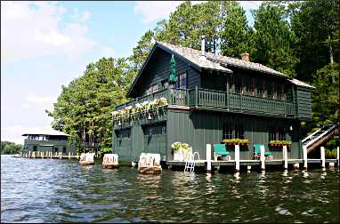 Green boathouses.