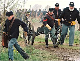 Re-enactors stage a battle in Missouri.