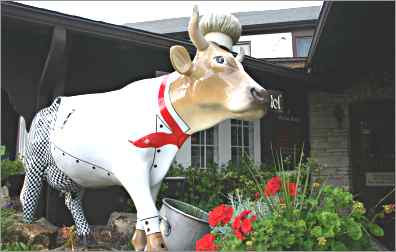 fiberglass cow at New Glarus Hotel